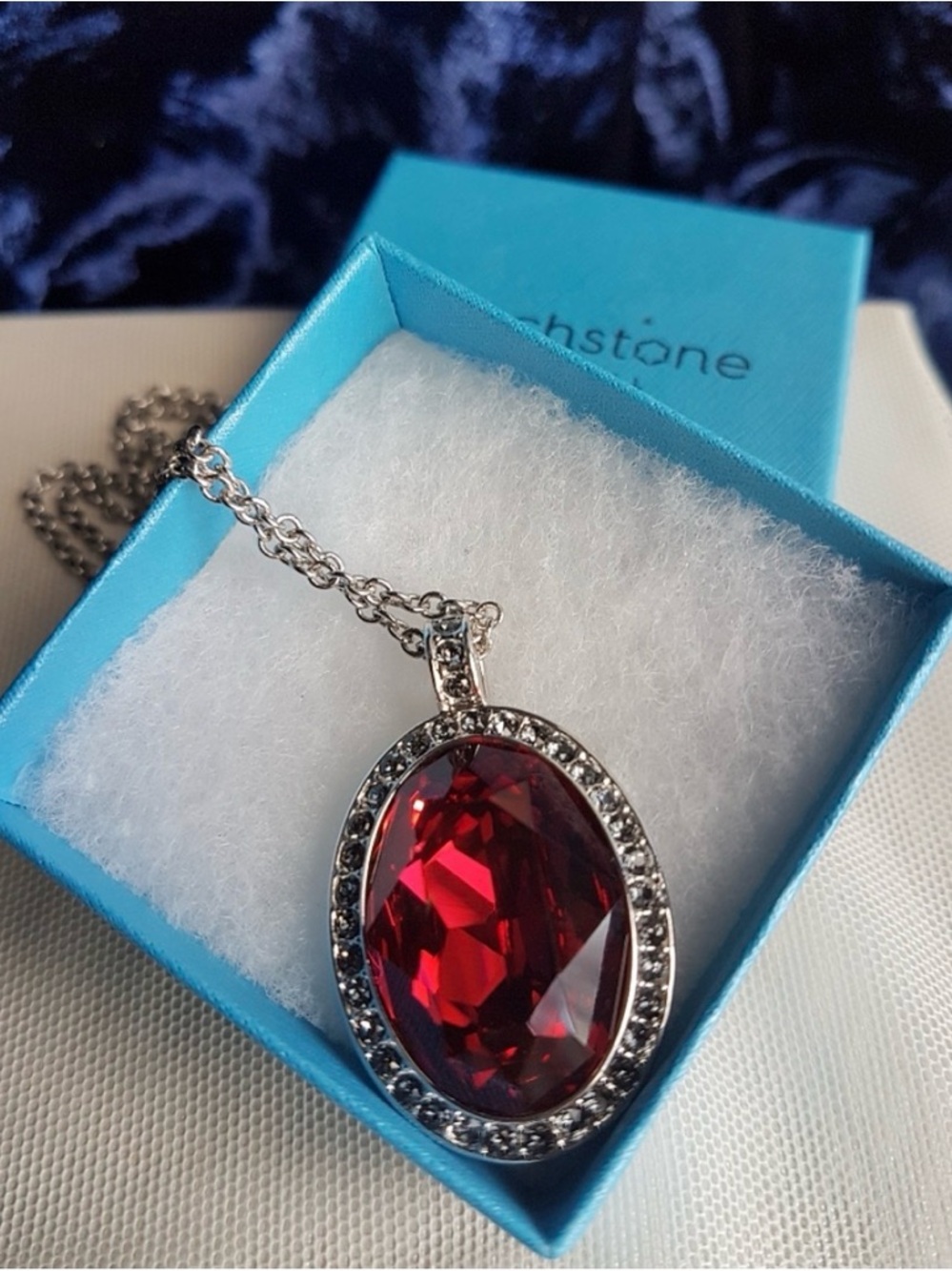 AUTHENTIC Swarovski Touchstone Large Siam Red Oval Pendant Long Necklace NEW